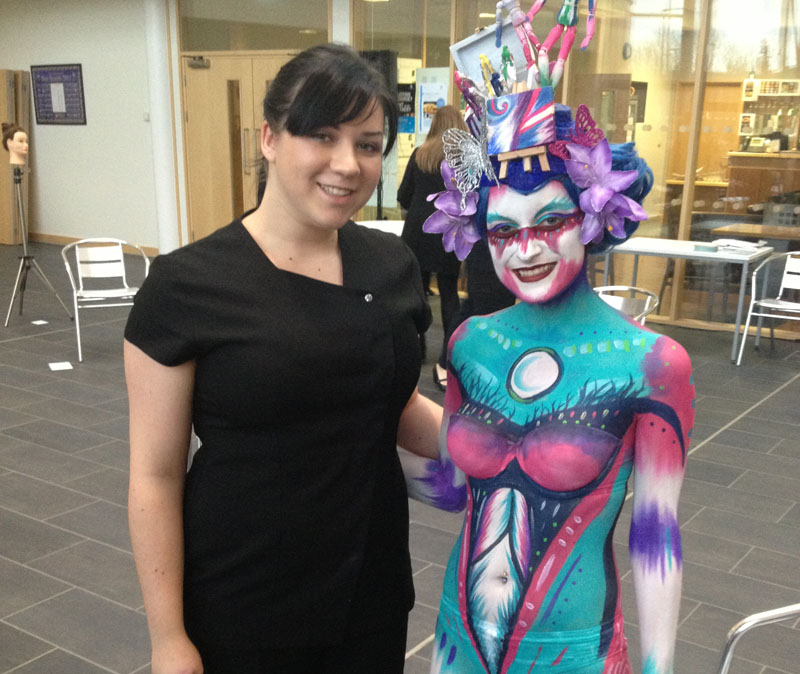 Crosskeys Campus theatrical makeup student Claudia Gilman won first place for her body painting skills, modelled by Anna Coleman