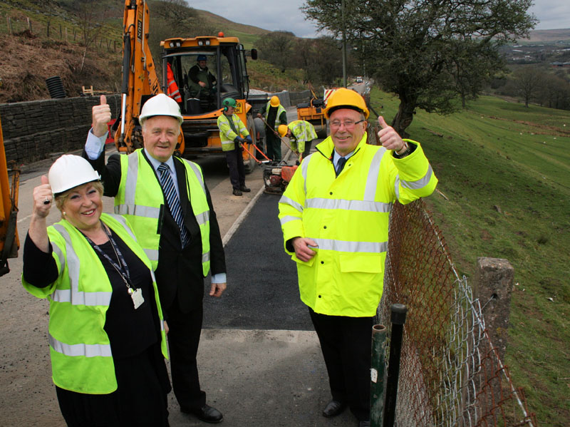 Cllr Gaynor Oliver, David Hardacre and Tom Williams visit the site yesterday to see the finishing touches being applied
