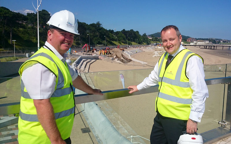 Clwyd West AM Darren Millar with Mike Priestley of Conwy County Borough Council at Colwyn Bay waterfront