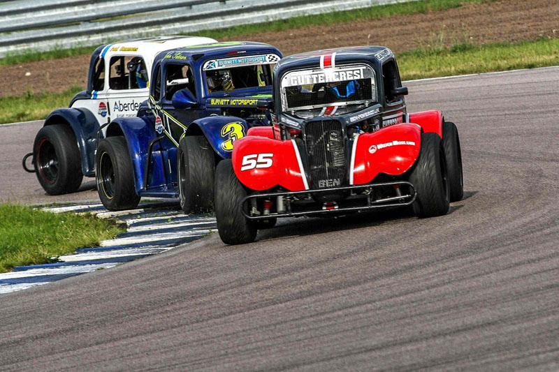 Ben Power in action in the Guttercrest Racing Legends Car (No 55) at Rockingham. Photo by Rodney Tietjen