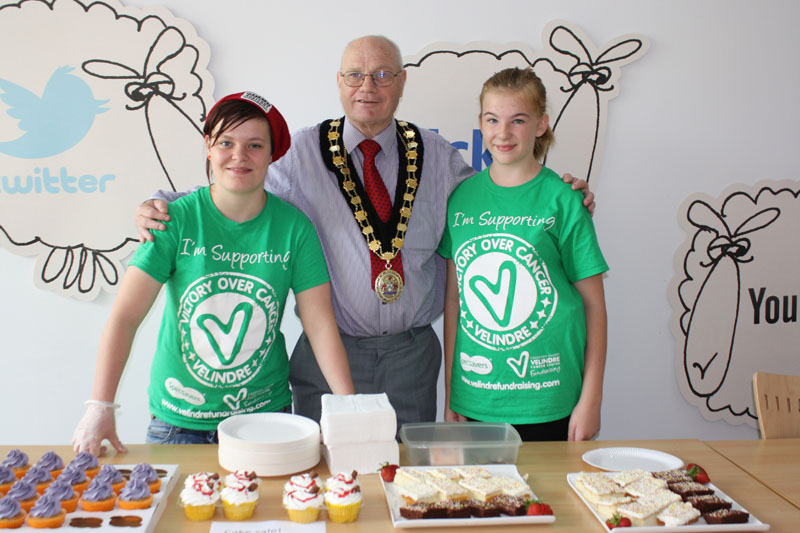 Lauren Prosser, Cllr David Carter, Mayor of Caerphilly County Borough and Emily Jones who is Fundraising Representative this year
