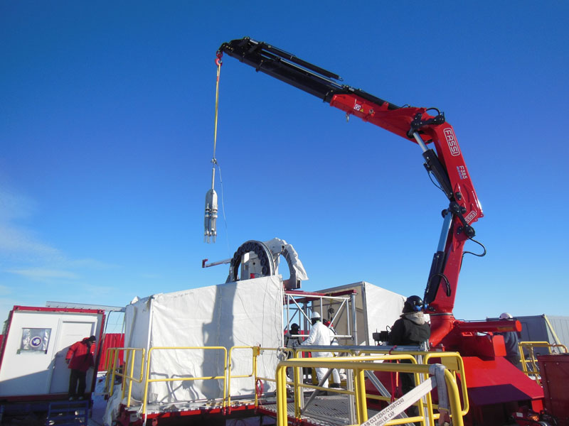 Reed Scherer multicore crane - Sediment cores being retrieved from Subglacial Lake Whillans
