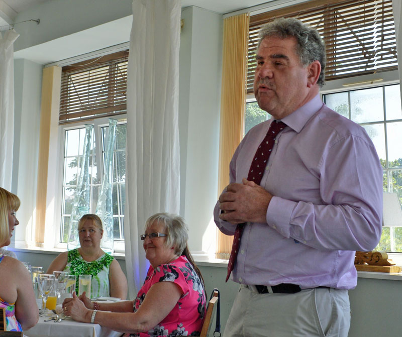 Russell Jenkins telling staff about the Eisteddfod success at their annual luncheon at the Stradey Park Hotel, Llanelli