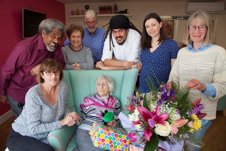 Pendine Park resident Grace Jones celebrates her 101st Birthday  with family and friends. Pictured is Grace Jones  with her family and friends, Jan  and Peter Joseph, Rita and Ted Jones , Laurence and Caroline Joseph and Sandra Wilkinson.