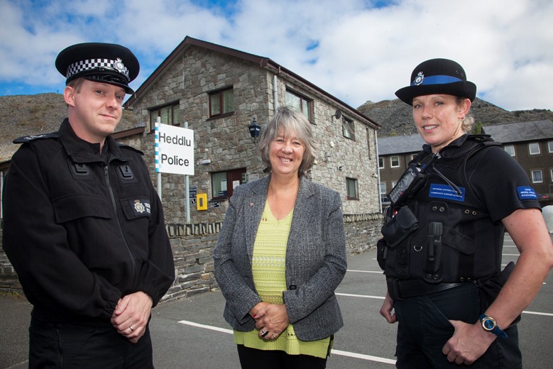 Ann Griffith, the Deputy PCC with  Sgt Iwan Jones and a PCSO Delyth Edwards at Blaenau Ffestiniog Police Station.