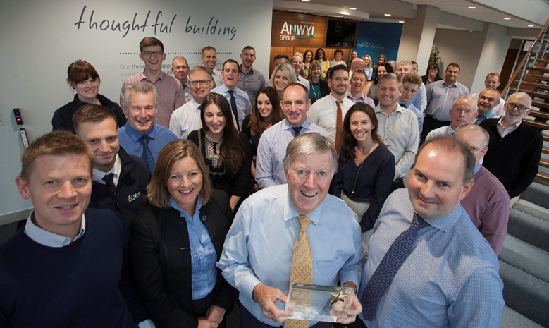 Anwyl.. Pictured are Mathew Anwyl Housing Director, Graham Anwyl Managing Director, Lucy Wasdell Financial Director and Tom Anwyl  Construction Director along with Anwyl staff.