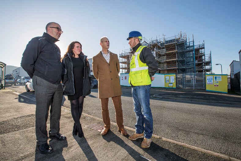 Parc Bodnant , Llandudno. Cartrefi Cowny have £5 million of works taking place on the Tre Cwm estates. Andrew Bowden with Clare Phipps, Gwynne Jones and Wate Living Space Project Manager at the site.
