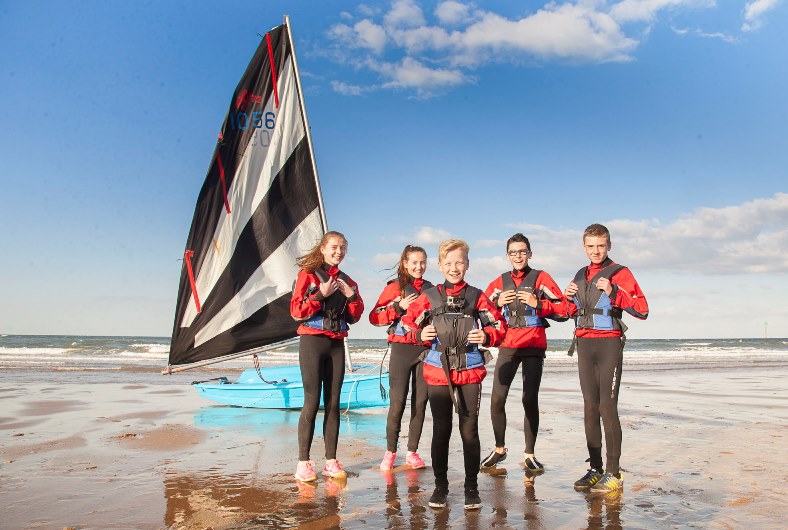 Ysgol Emrys ap Iwan pupils enjoy extra curicular activities with water sports in Porth Eirias in Colwyn Bay. Pictured: Sophie Truesdale, Cara Gaulton, Jay Bagnall, Kieran Williams and Jacob Riddle prepare for the water