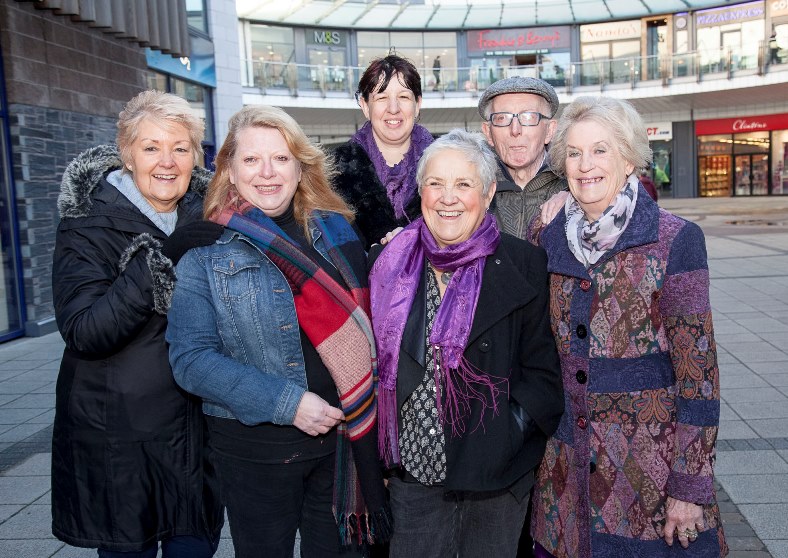 Wrexham Local Community Choir brave the weather to entertain the shoppers at Eagles Meadow in Wrexham with their singing. Pictured: Kath Jones, Wendy Paintsil, Natalie Moore, Liz Hughes, Colin Swinnerton and Beryl Partridge