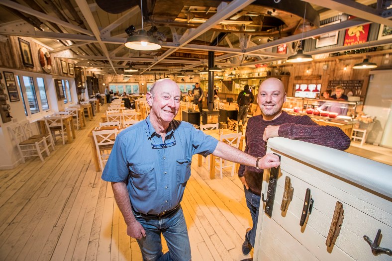 Sea Shanty Cafe, Treardur Bay. Managing Director Neil Gitton with Phil Brown, right