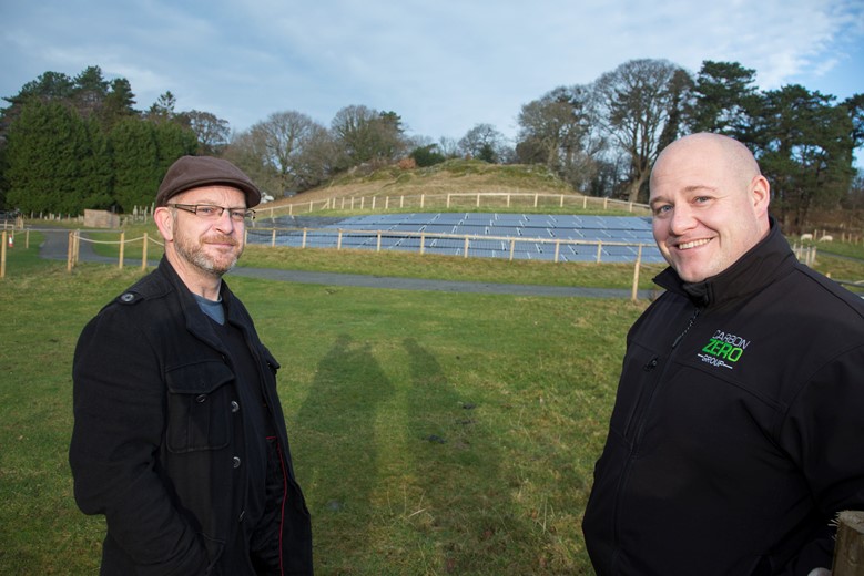 The Bodnant Garden solar array which was installed by Carbon Zero has been named as one of the top five solar installations in the world... Pictured is  Paul Southall, Environmental Advisor, National Trust and Gareth Jones, Carbon Zero MD .