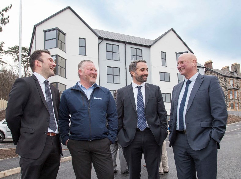 Cartrefi Conwy invite contractors and other guests who have been involved in the development of the new homes in Llanfairfechan for a tour of the new site which is nearly completed. Pictured: Brenig's construction's Mark Parry, Jim Twist, Howard Vaughan and Mike Roberts from Beech Development