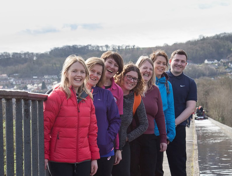 Swayne Johnson Solicitors enjoy the Llangollen Hope House/Ty Gobaith charity walk from The Trevor Basin in Pontcysyllte to Chirk Bank. Pictured: The Swayne Johnson Team Anna Whittingham, Bethan Lloyd-Taylor, Ty Gobaith's Eluned Yaxley, Sara Evans, Cath Jones, Mared Williams and Shaun Hughes