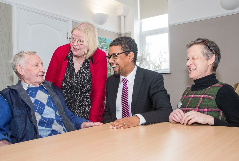 Health Minister Vaughan Gethyng has visited St Kentigern Hopsice in St Asaph. The minister and local AM Ann Jones with Dinah Hickish, consultant Nurse and patient Colin Eagles