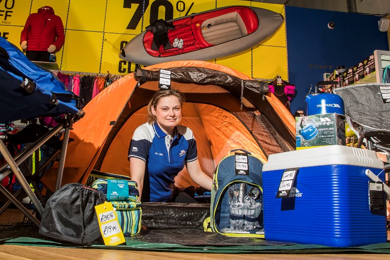 Eagles Meadow Trespass outdoor store - new manager Claire Vinall.  In her spare time she enjoys camping and caneoeing