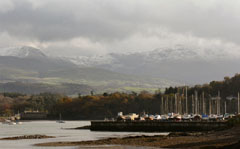 Dickie's boat yard as seen from Garth Pier, Bangor, Gwynedd.