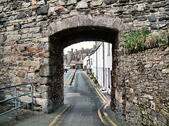 Conwy's town wall showing Conwy Castle in the distance