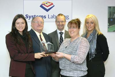 From left to right, Laura Willington (Glyndwr University), Councillor Sharps, Gwyn Bouch (Systems Labelling Limited), Sue Ashley (Systems Labelling Limited) and Christina Mylett (Systems Labelling Limited).