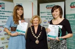 The winners of the Chairman's Special Achievement Award - Lauren Bell (left) and Jordan Hart (right) - are pictured with Councillor Anne Hughes