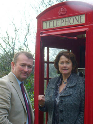 Conservative Parliamentary candidate Simon Hart and Assembly Member Angela Burns are pictured with an iconic K6 red phone box