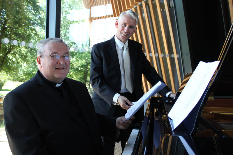 Fr Paul Bigmore with poet Dr Grahame Davies at the Royal Welsh College of Music and Drama