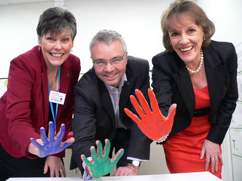 NSPCC service centre manager Sue Walls, NSPCC CEO Peter Wanless and ChildLine founder Esther Rantzen