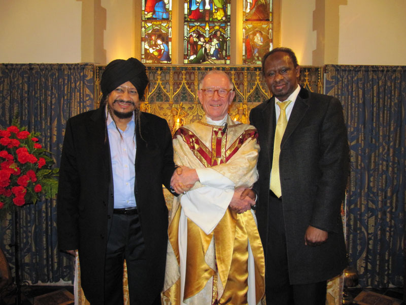 (l-r)  Sheikh Elnayyal Abu Groon, Canon Robin Morrison and Sheikh Abdalla Yassin Mohammed at St Mary’s Church, Wenvoe