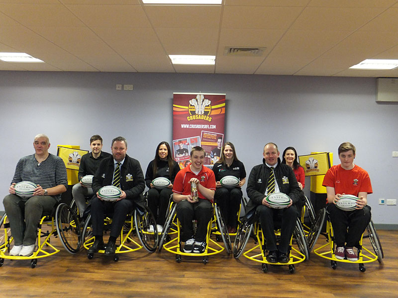 Representatives from North Wales Crusaders, Sport Flintshire and Sport Wales supporting the wheelchair rugby team and community programme