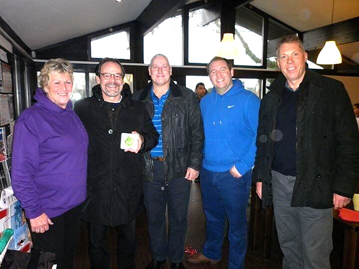 Left to right at Windsor Penarth LTC – Liz James (ladies captain), Michael Downey (LTA), Tim Hartland (club chairman), Simon Clarke and Peter Drew (Tennis Wales)