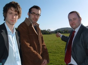 Abergele Councillors Sam Rowlands and  Tim Rowlands with Darren Millar AM on the proposed development site in Abergele