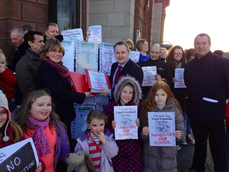 Clwyd West AM Darren Millar AM  with protestors outside Denbighshire County Council offices this morning