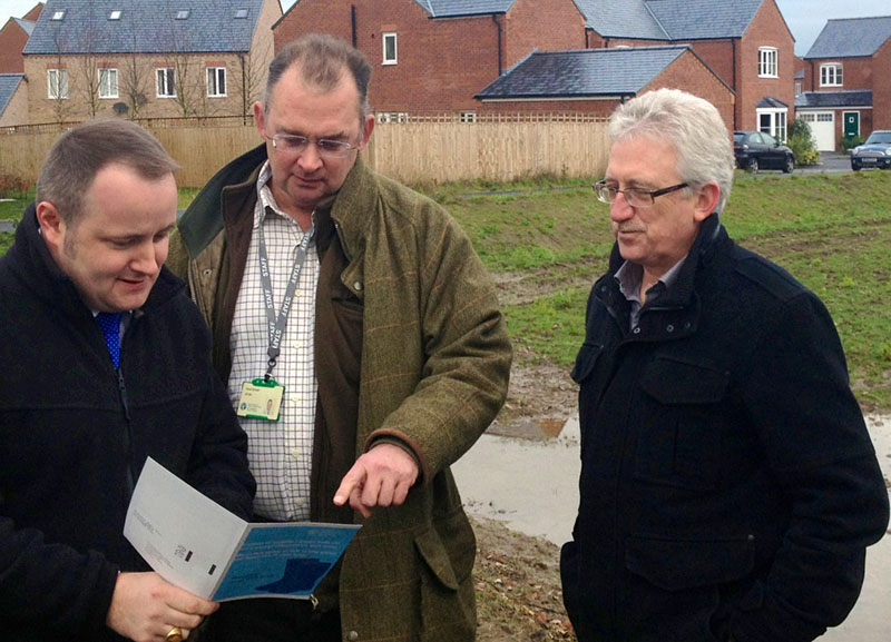 Daren Millar  with Dave Edwell and Meic Davies of the Environment Agency at Glasdir, Ruthin