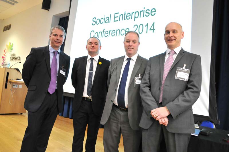 Neil Ayling Director of Community Services at Flintshire County Council, Leader of the Council Councillor Aaron Shotton, Arwel Staples Head of Procurement for Flintshire County Council and Denbighshire County Council and Keith Simmonds from Social Firms Wales