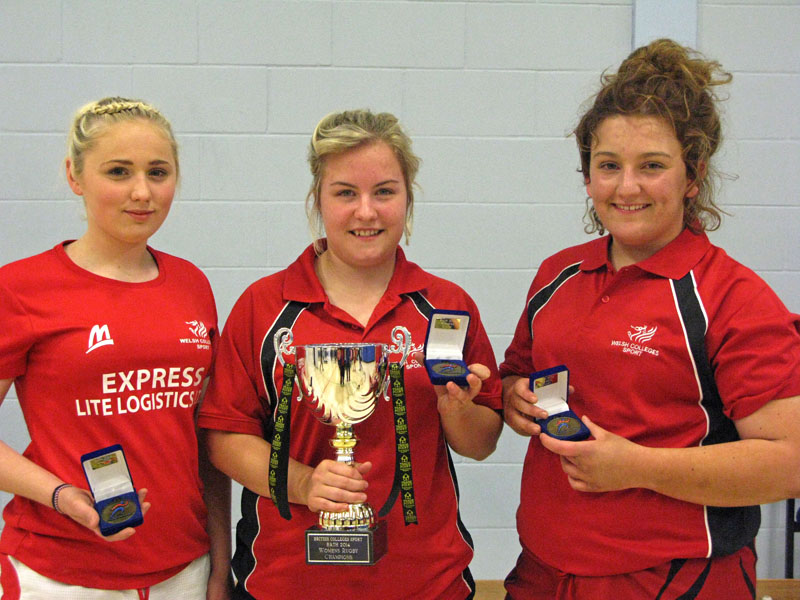 Coleg Gwent pic 2 L-R Annie Bevan, Megan Daley, Brook Jenkins rugby team gold