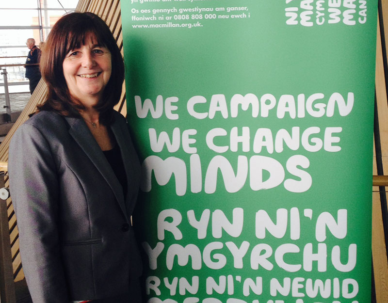 Lesley Griffiths AM at the Counting the Cost of Cancer campaign at the Senedd in Cardiff