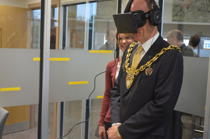 Mayor of Wrexham, Council David Bithell, enjoys the Occulus Rif technology