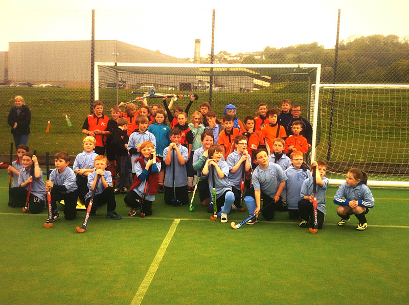 Children from Gwent Hockey Club and Risca Dragons Junior Hockey after their first tournament at Risca Leisure Centre