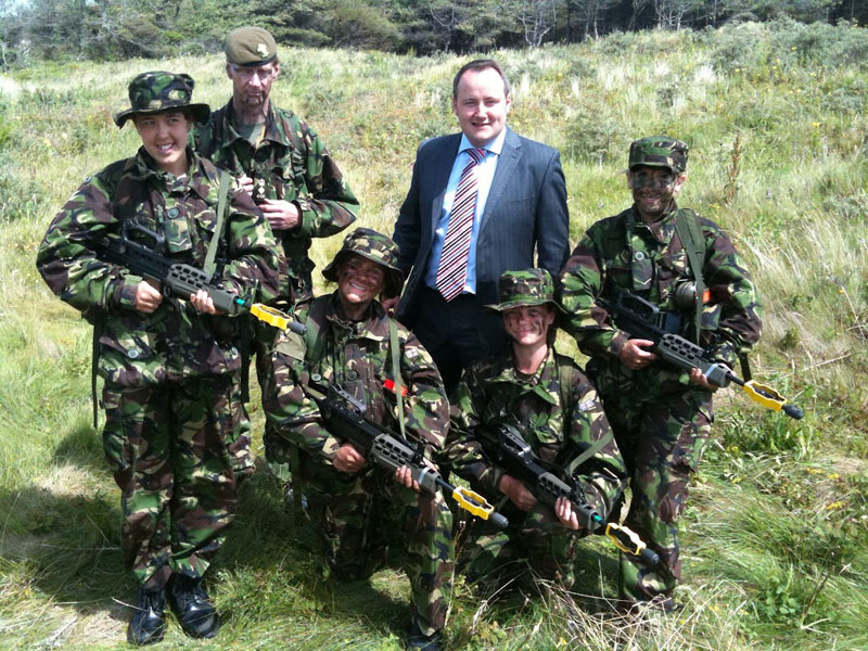 Darren Millar with cadets at St Brigid's School in Denbigh