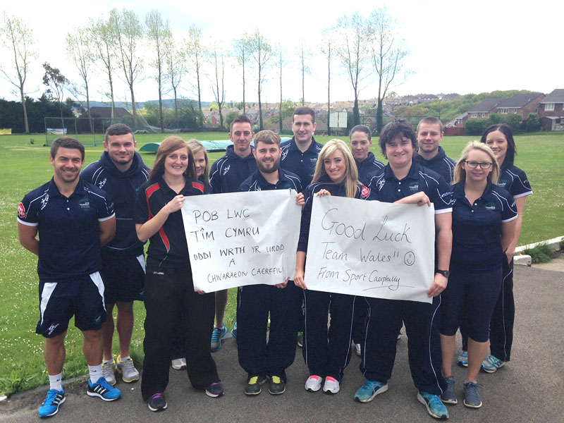 Sport Caerphilly Officers wishing Team Wales "Pob Lwc" for Glasgow 2014