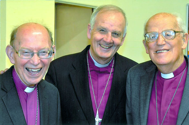 Bishop Cledan (rt) with his successors as Bishop of Bangor – Bishop Saunders Davies, left, and Archbishop Barry