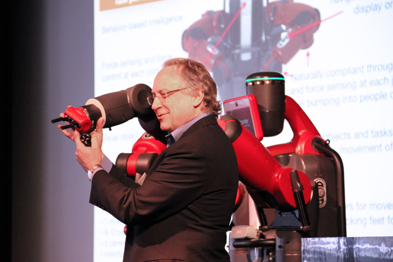 Rodney Brookes (founder of Rethink Robotics) with Baxter at the Baxter UK conference, and one of the Baxter robot