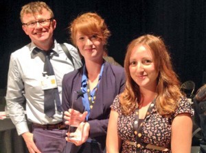 Ifan Llywelyn Jones, Hunaniaith’s Language Developments Officer; Angharad Roberts, Head of Sgiliaith and Awen Schiavone, Sgiliaith Project Coordinator at the Wales Digital Learning Awards 2014