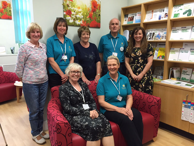 Staff and volunteers at the Information Centre at Llandough with Volunteer Service Manager Michelle Fowler