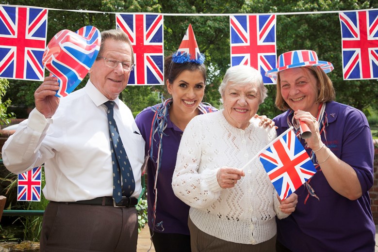 Pendine park residents enjoy a party at Gwern Alyn to celebrate the Queens 90th Birthday. Bill Simons, Olivia Thomas, Brenda Simons and Anita Moran take part in the celebrations.