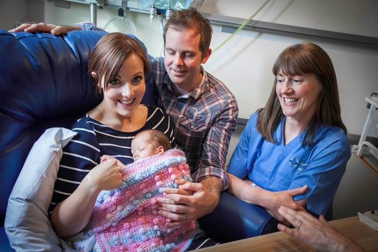 BCUHB Glan Clwyd Hospital......Neo-natal nurse Julie Grocott has launched parent and baby singing sessions for the premature babies. Pictured are Claire and Chris Clarke with their baby Daughter Ella and Nurse Julie Grocott.