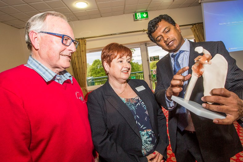 Spire Yale at Abergele Golf Club talking baout golf injuries. Mr Paramasivam  Sathyamoorthy talks about shoulder injuries to golfer Elwyn Bowyer with Anwen Goodacre from Spire Yale.
