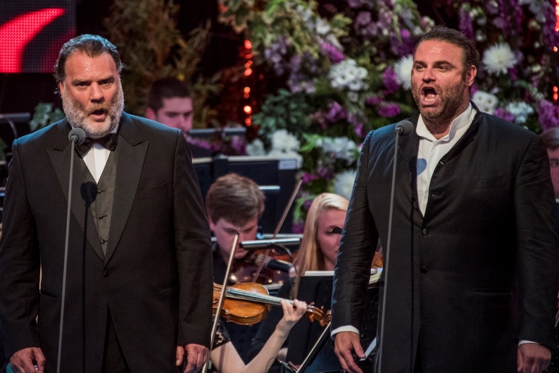 Llangollen International Musical Eisteddfod 2016. Thursday evening concert. Bryn Terfel celebrates the 70th Llangollen International Musical Festival with good friend Maltese Joseph Calleja and joined on stage by the Eisteddfod’s 2014 Voice of the Future