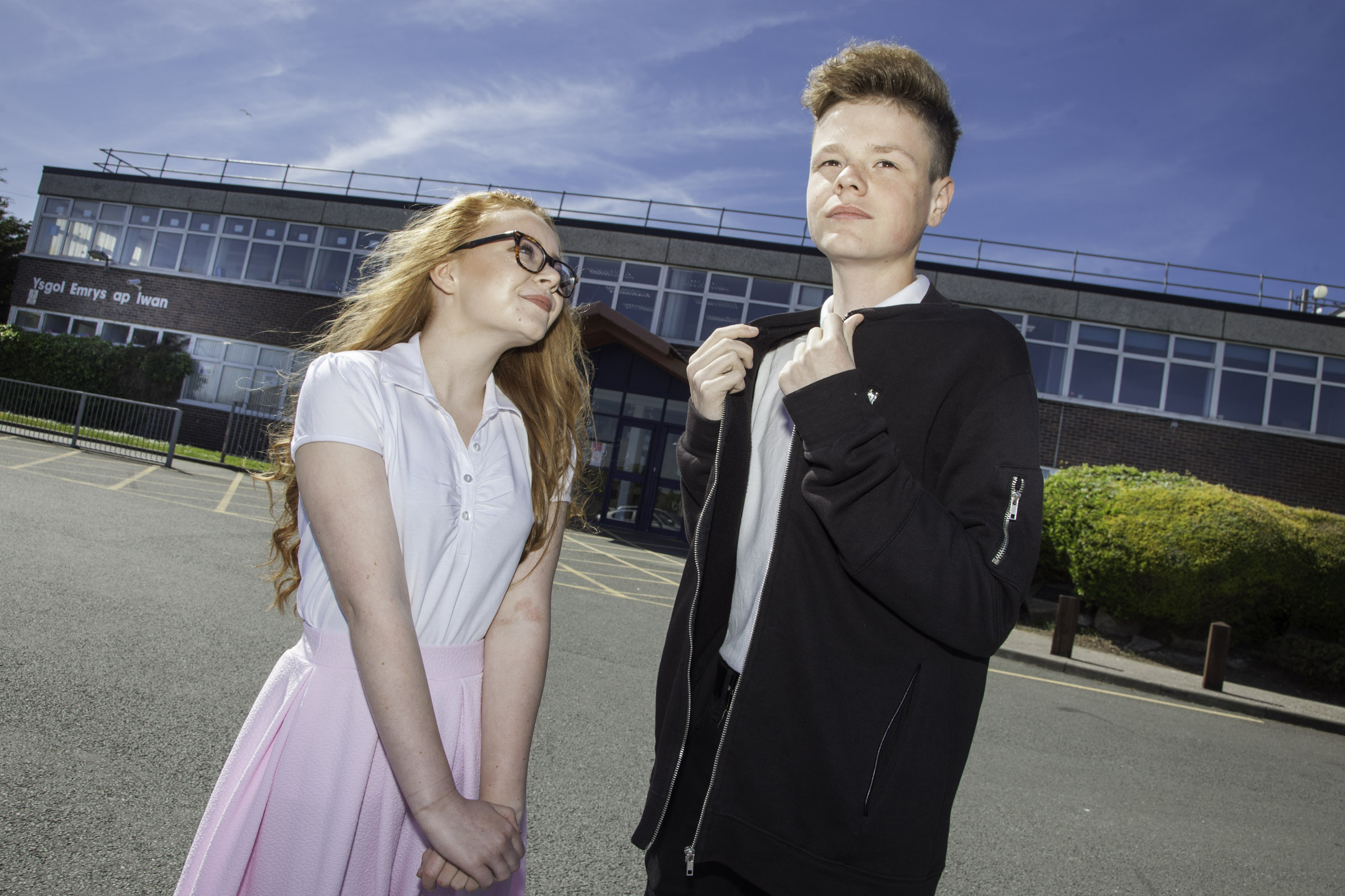 Ysgol Emrys ap Iwan, Abergele students who are in rehearsals for their production of Grease. Pictured are Sadie Wagstaff and Leon Best as Sandy and Danny.
