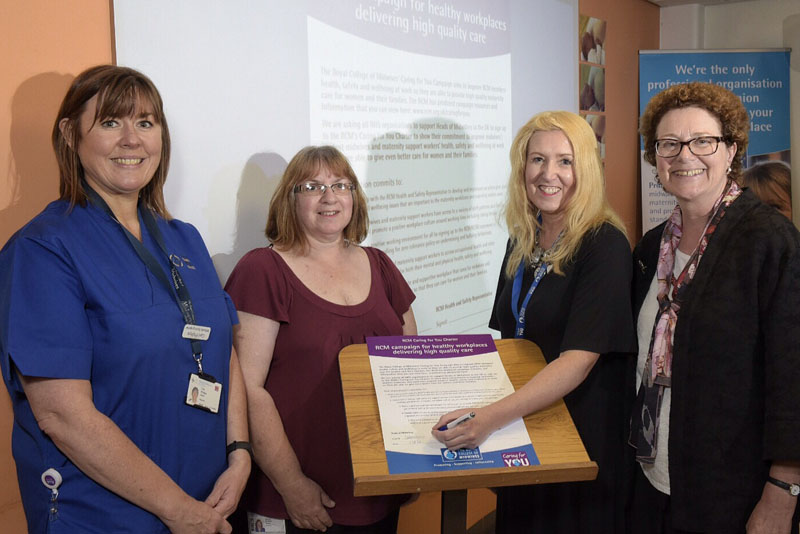 Ceri Phillips, Midwife Sonographer, Wendy Bridges, RCM Health and Safety Representative, Suzanne Hardacre, Head of Midwifery at Cardiff and Vale UHB, Professor Billie Hunter, Royal College of Midwives (RCM) Professor of Midwifery