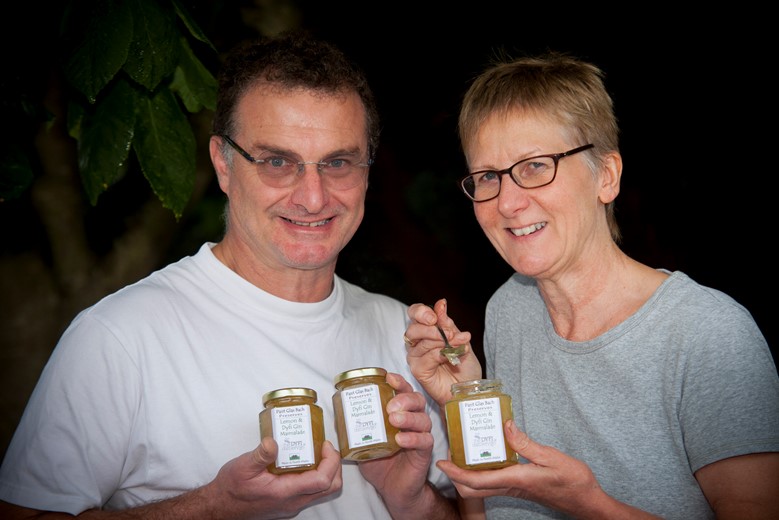 LLANGOLLEN FOOD FESTIVAL.... Pictured at Pant Glas Bach Jam & chutney producers Brian and Carol Horwich who have recently won an international marmalade award with their new Gin and Lemon marmalade.